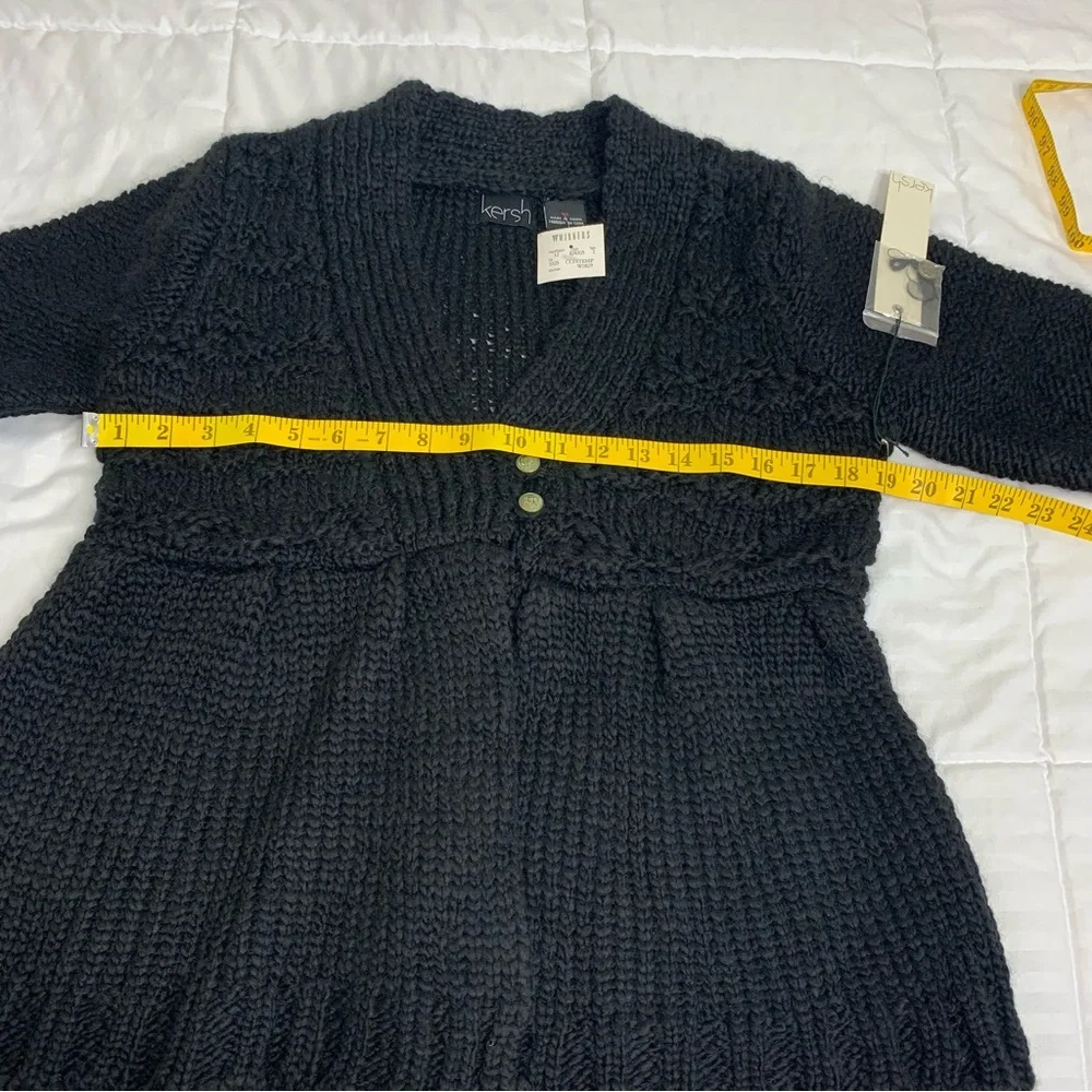 NWT Kersh Black V-Neck Chunky Knit Contemporary Cardigan Women’sSize US L - Picture 10 of 14